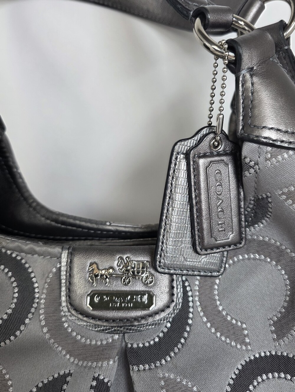 Coach Madison Maggie Silver Gray Signature Hobo Shoulder Bag & Matching Wallet - Picture 7 of 16